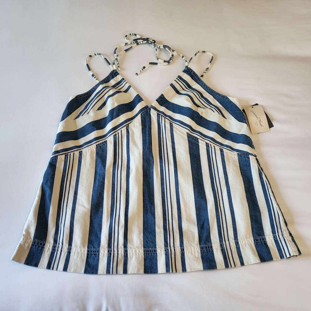 Universal Thread Striped Denim Tank Top Adjustable Straps L Nautical Preppy